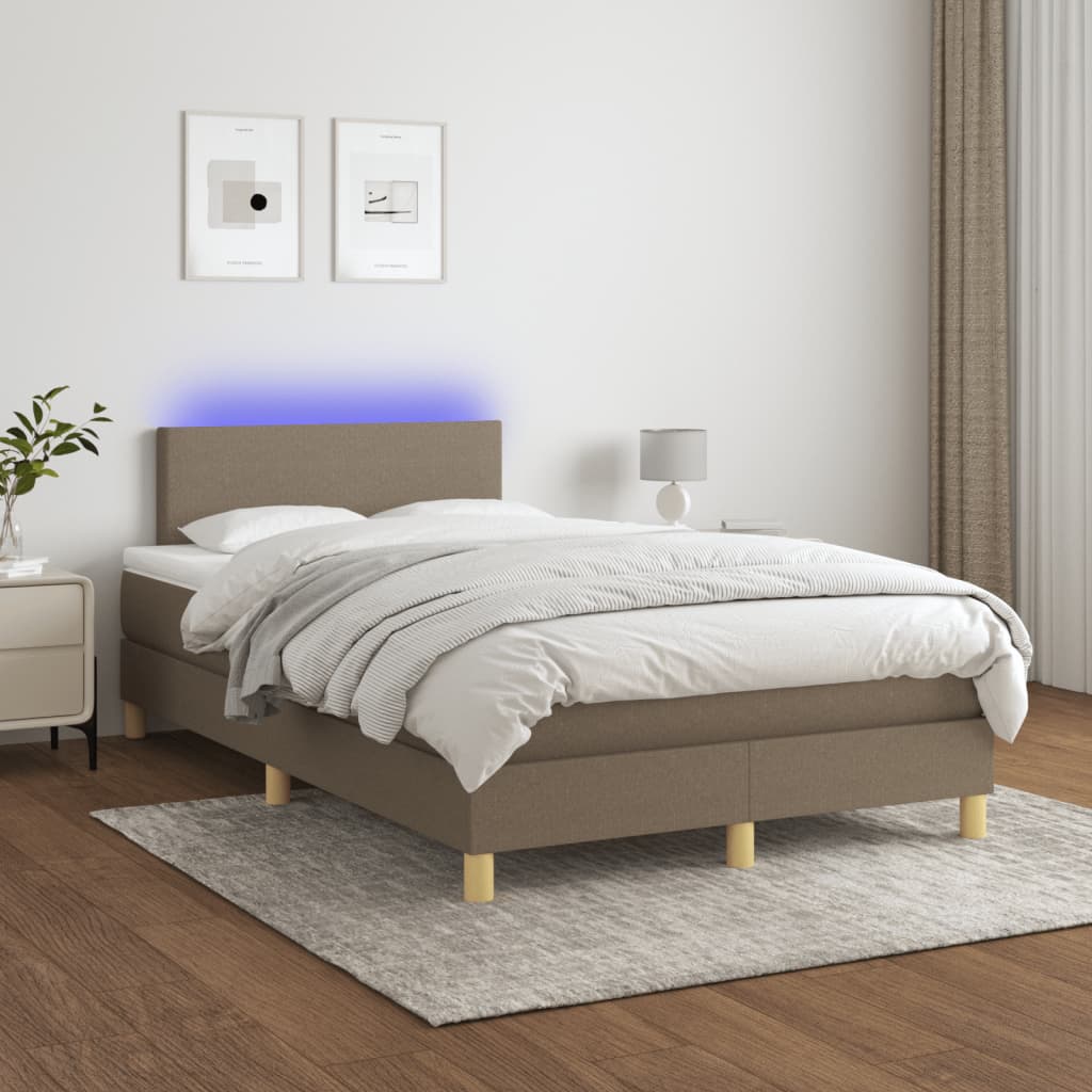 Letto a Molle con Materasso e LED Tortora 120x190 cm in Tessuto