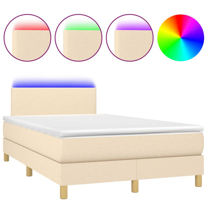 Letto a Molle con Materasso e LED Crema 120x190 cm in Tessuto