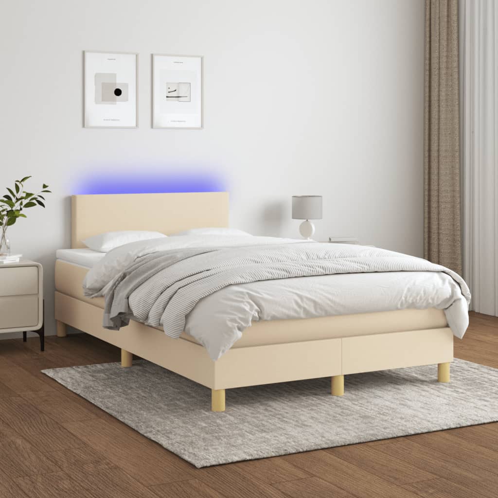 Letto a Molle con Materasso e LED Crema 120x190 cm in Tessuto