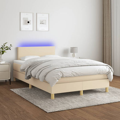 Letto a Molle con Materasso e LED Crema 120x190 cm in Tessuto