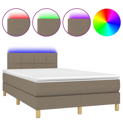 Letto a Molle con Materasso e LED Tortora 120x190 cm in Tessuto