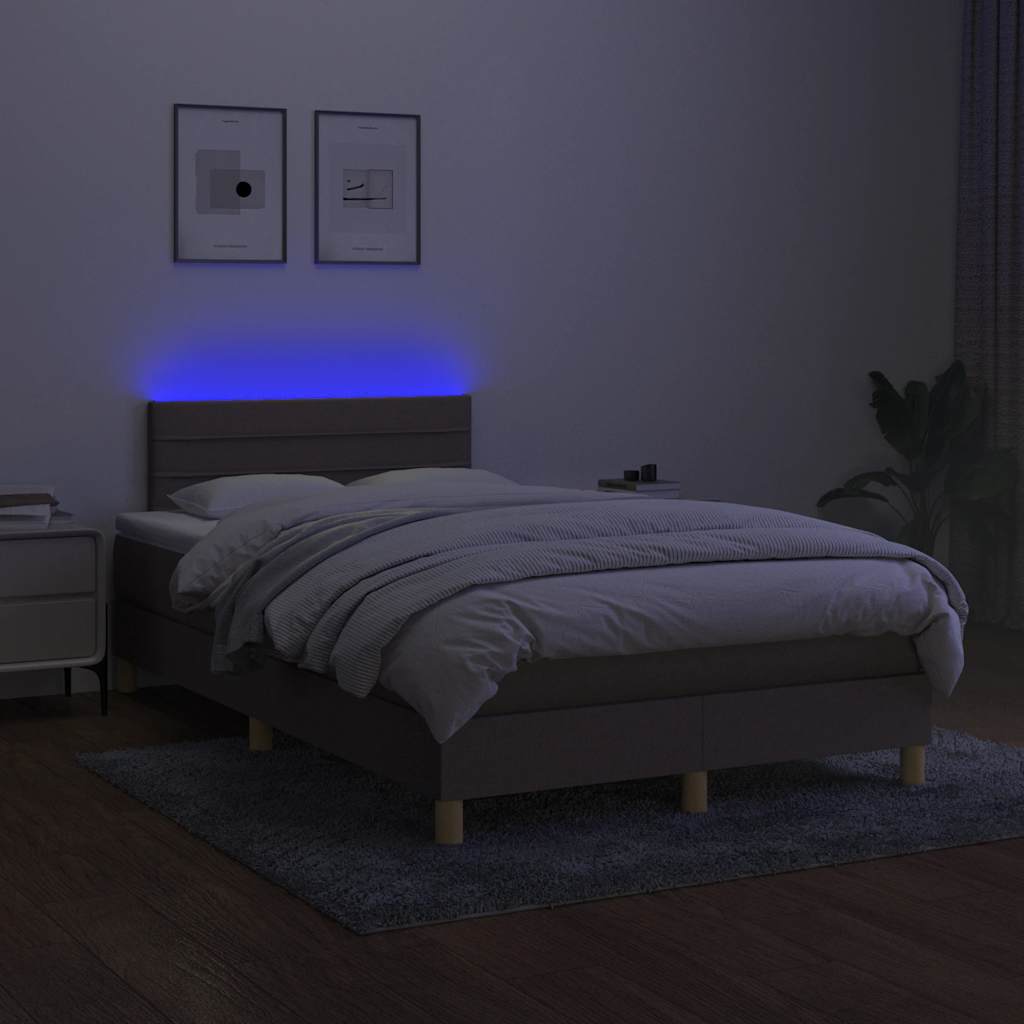 Letto a Molle con Materasso e LED Tortora 120x190 cm in Tessuto
