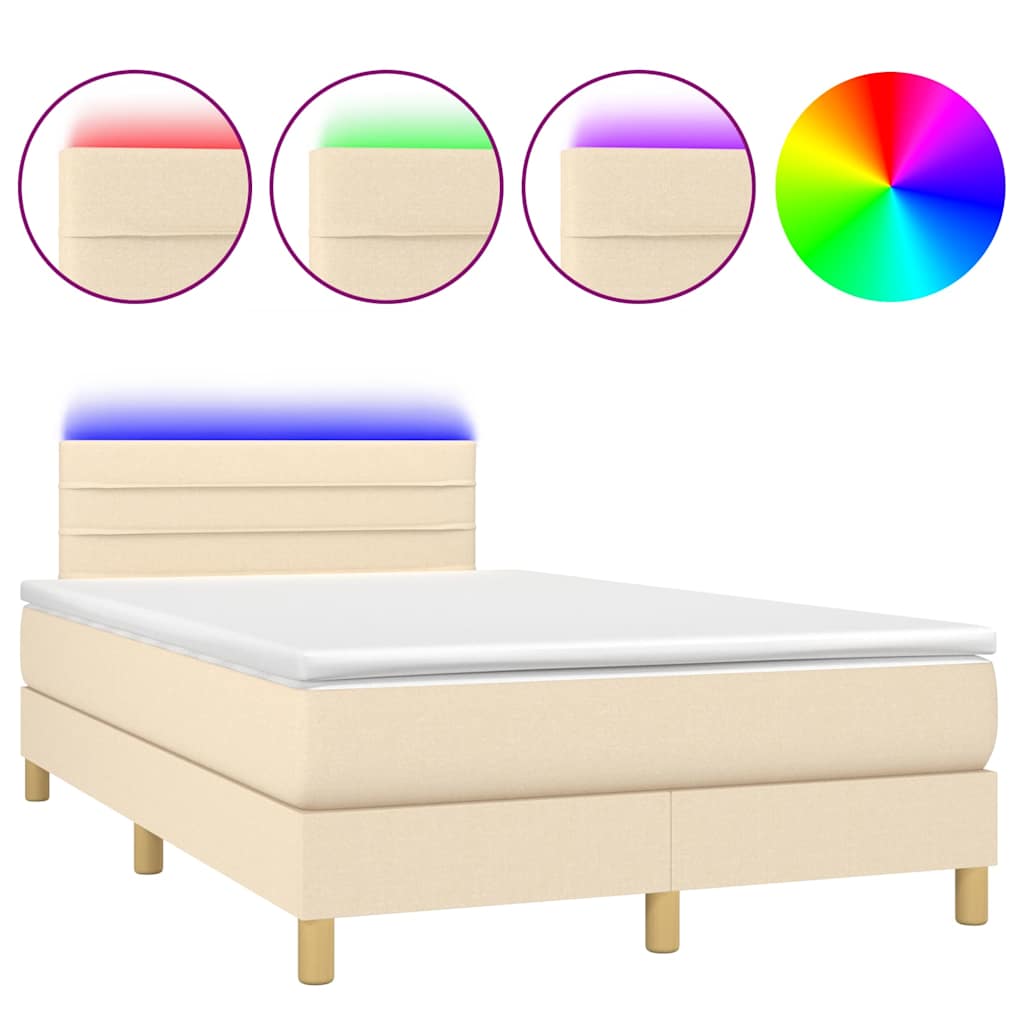Letto a Molle con Materasso e LED Crema 120x190 cm in Tessuto