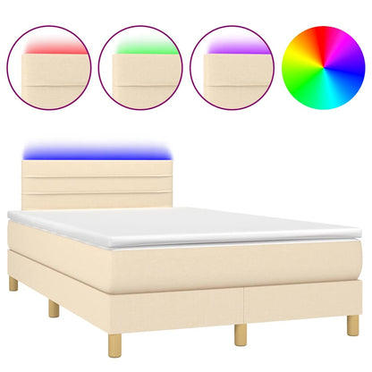 Letto a Molle con Materasso e LED Crema 120x190 cm in Tessuto