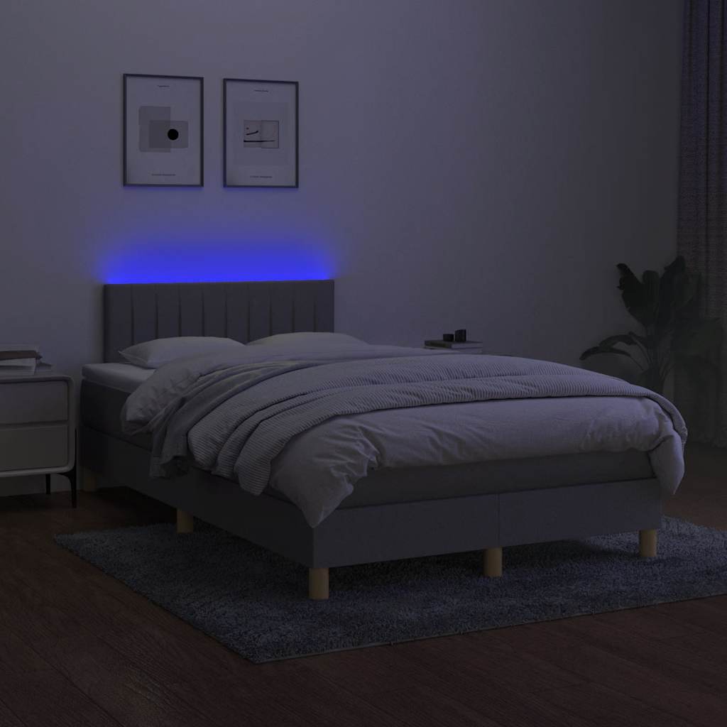 Letto a Molle Materasso e LED Grigio Chiaro 120x190 cm Tessuto