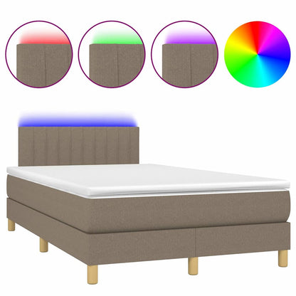 Letto a Molle con Materasso e LED Tortora 120x190 cm in Tessuto
