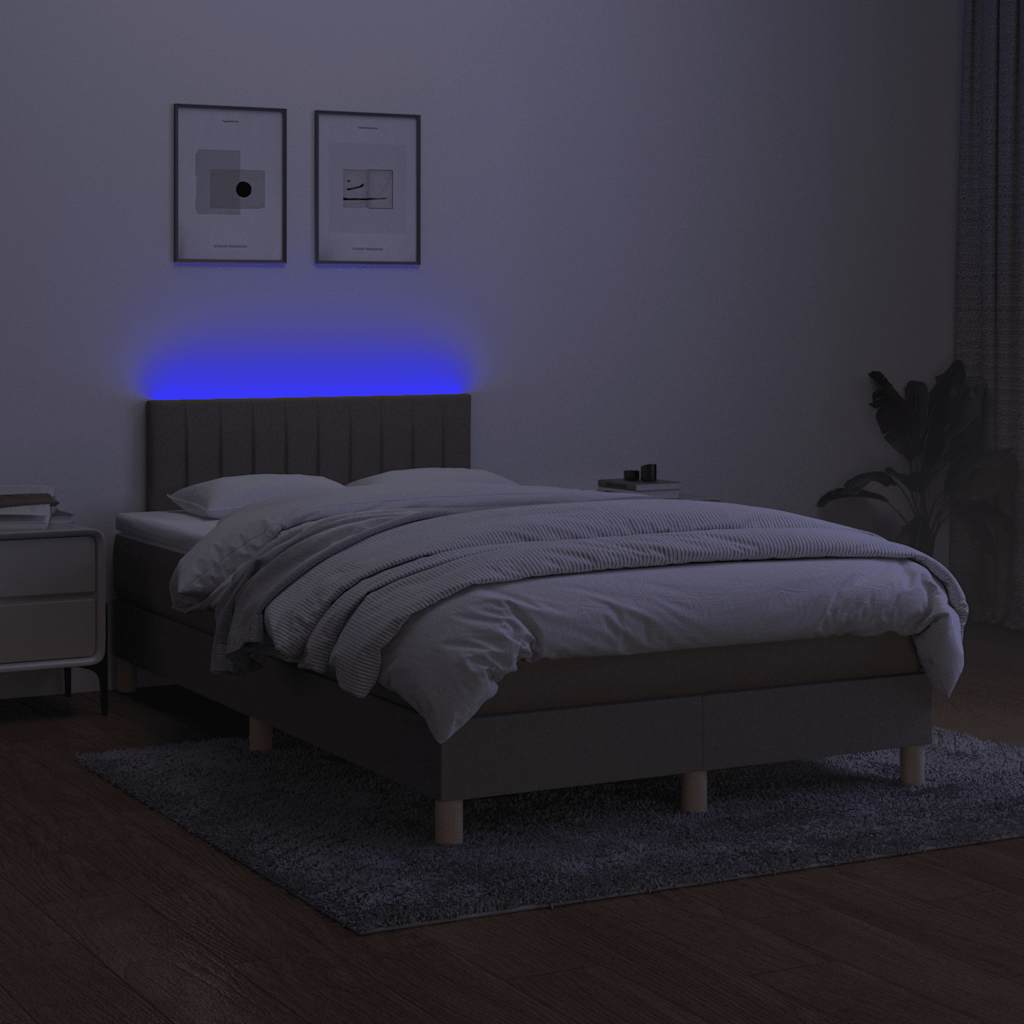 Letto a Molle con Materasso e LED Tortora 120x190 cm in Tessuto
