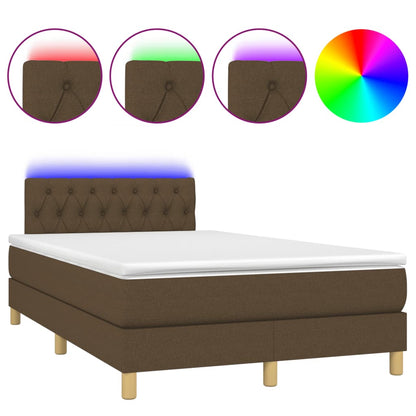 Letto a Molle Materasso e LED MarroneScuro 120x190cm in Tessuto