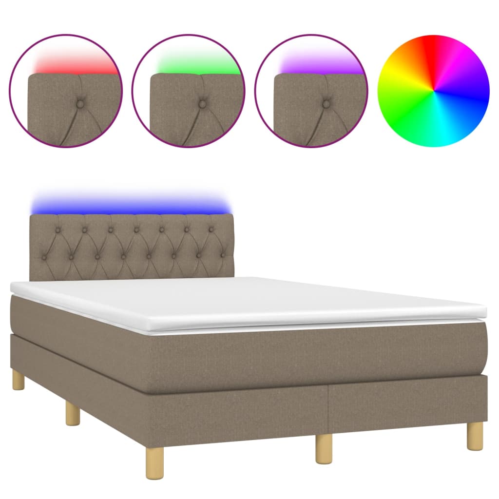 Letto a Molle con Materasso e LED Tortora 120x190 cm in Tessuto