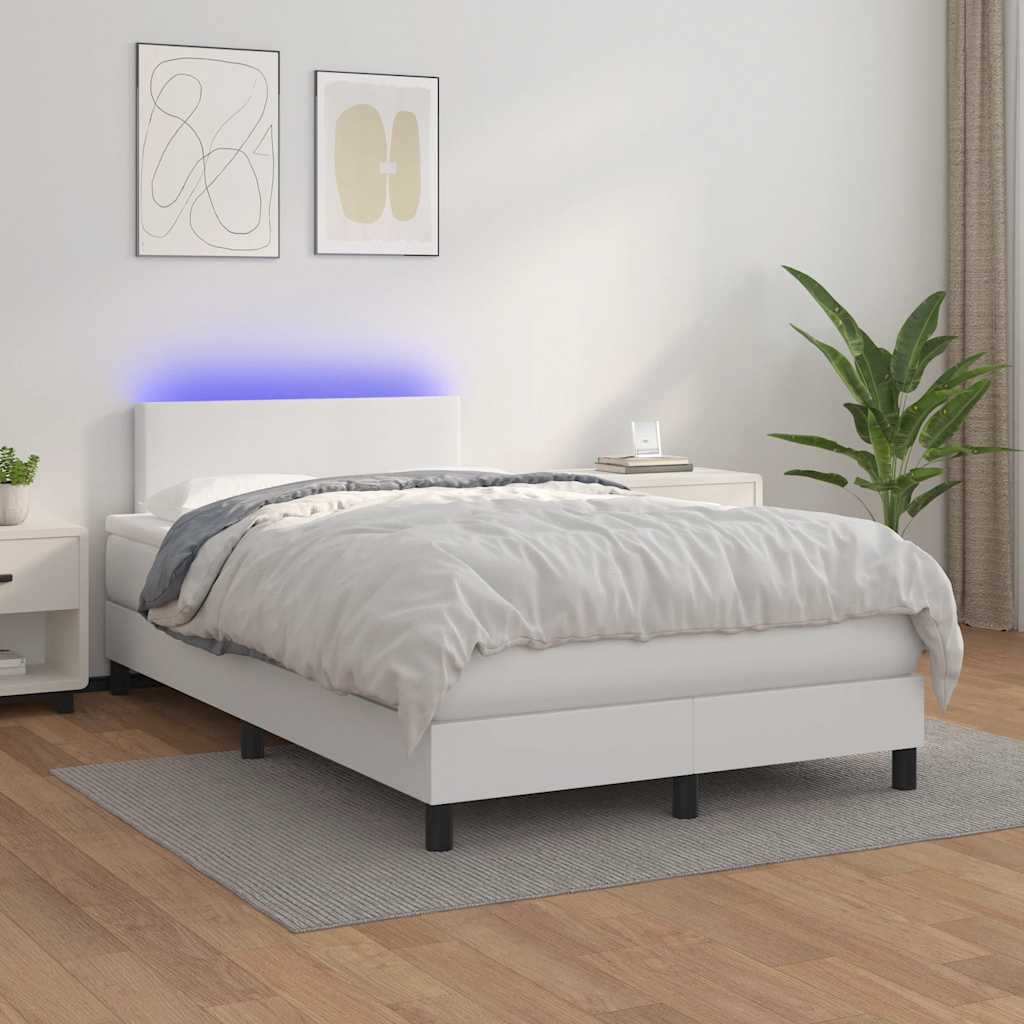 Giroletto Molle con Materasso e LED Bianco 120x190cm Similpelle