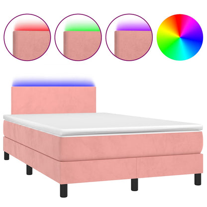 Letto a Molle con Materasso e LED Rosa 120x190 cm in Velluto