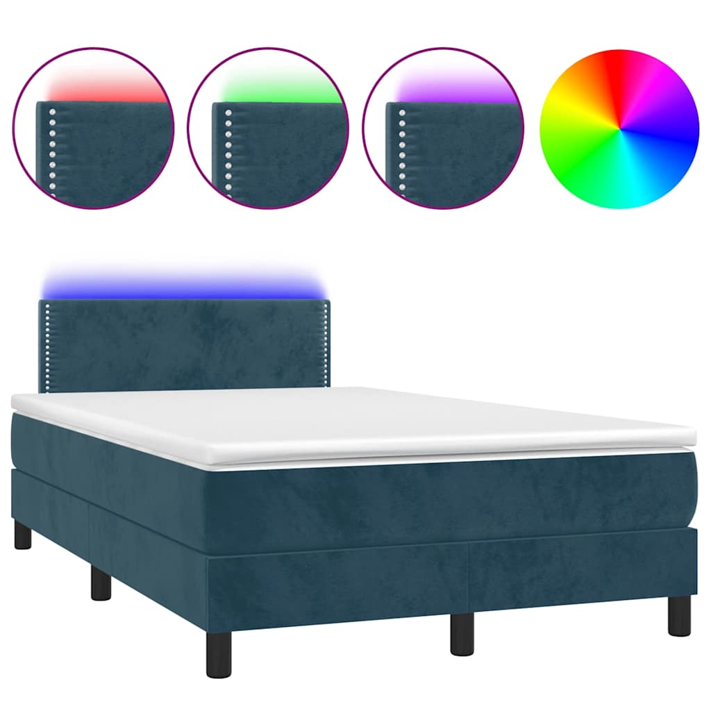 Letto a Molle con Materasso e LED Blu Scuro 120x190 cm in Velluto