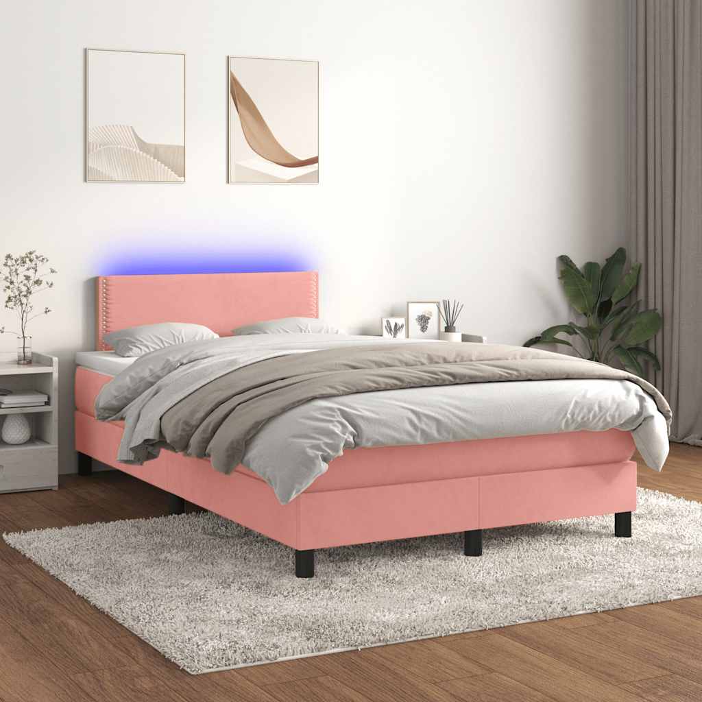 Letto a Molle con Materasso e LED Rosa 120x190 cm in Velluto