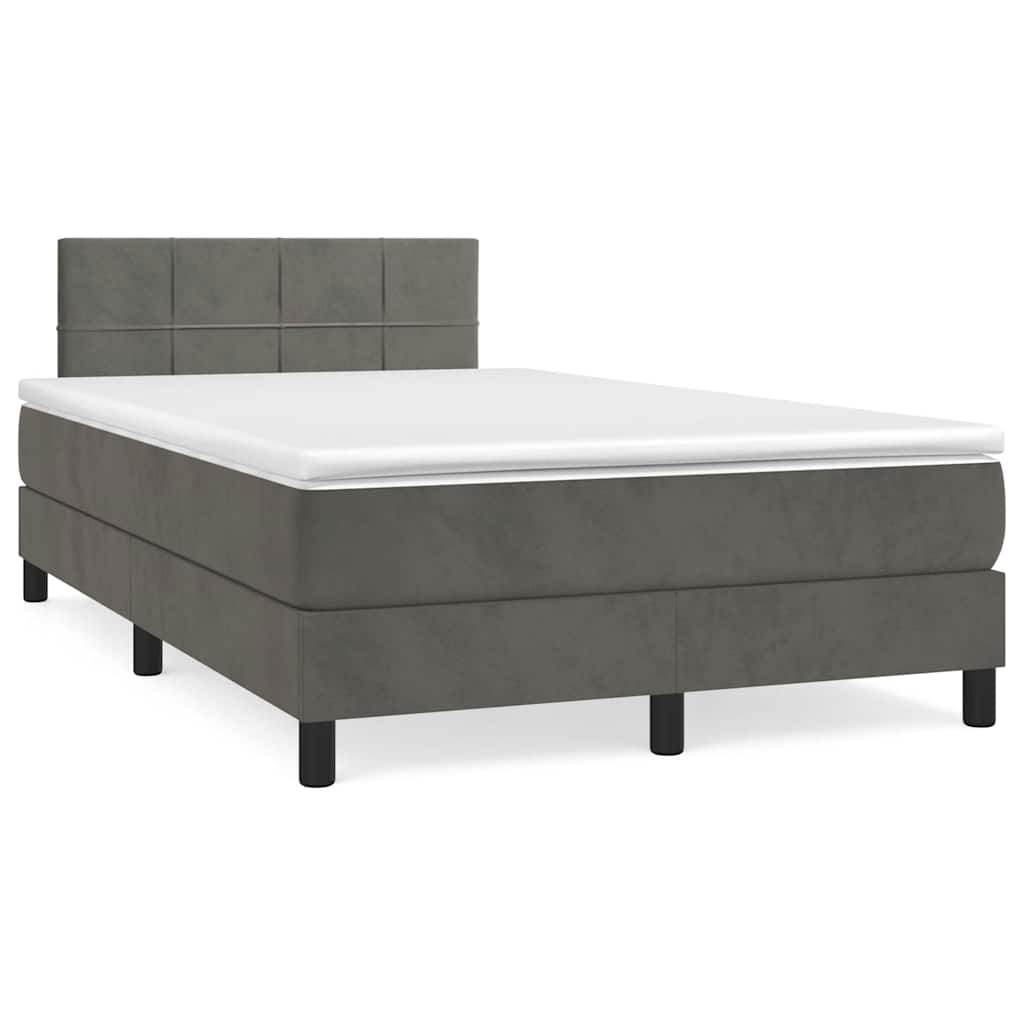 Letto a Molle con Materasso e LED Grigio Scuro 120x190cm in Velluto