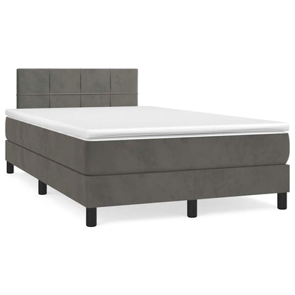 Letto a Molle con Materasso e LED Grigio Scuro 120x190cm in Velluto