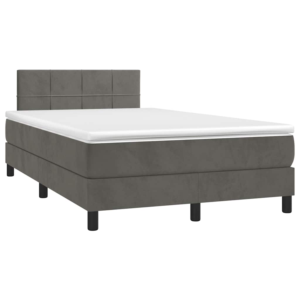 Letto a Molle con Materasso e LED Grigio Scuro 120x190cm in Velluto