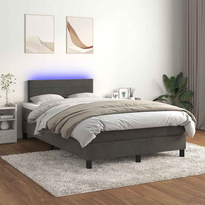 Letto a Molle con Materasso e LED Grigio Scuro 120x190cm in Velluto