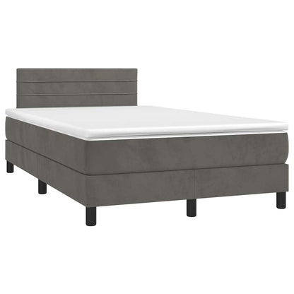 Letto a Molle con Materasso e LED Grigio Scuro 120x190cm in Velluto