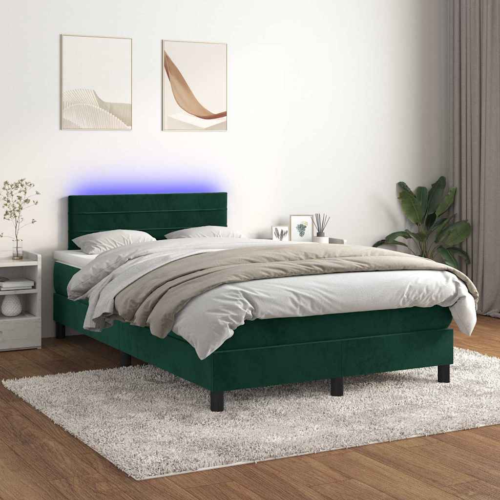 Letto a Molle con Materasso e LED Verde Scuro 120x190cm Velluto
