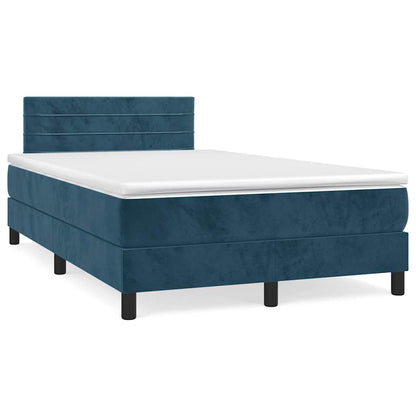 Letto a Molle con Materasso e LED Blu Scuro 120x190 cm in Velluto