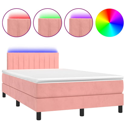 Letto a Molle con Materasso e LED Rosa 120x190 cm in Velluto