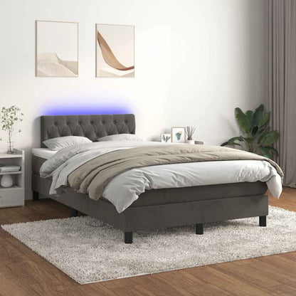 Letto a Molle con Materasso e LED Grigio Scuro 120x190cm in Velluto