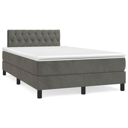 Letto a Molle con Materasso e LED Grigio Scuro 120x190cm in Velluto