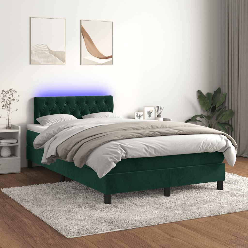 Letto a Molle con Materasso e LED Verde Scuro 120x190cm Velluto