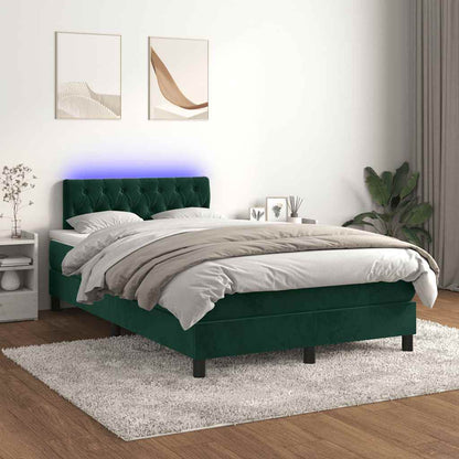 Letto a Molle con Materasso e LED Verde Scuro 120x190cm Velluto