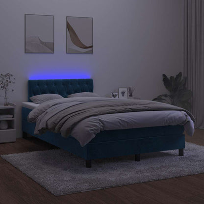 Letto a Molle con Materasso e LED Blu Scuro 120x190 cm in Velluto