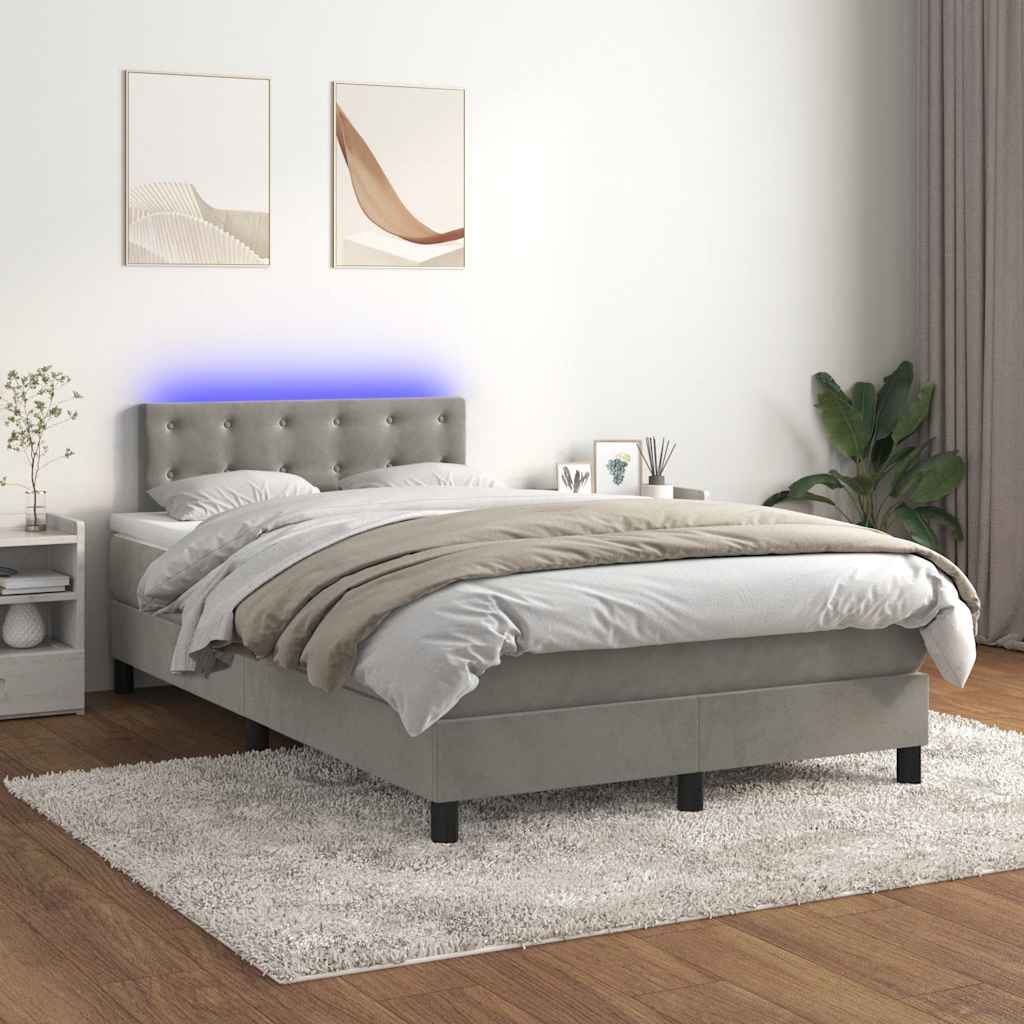 Letto a Molle con Materasso e LED Grigio Chiaro 120x190 cm Velluto