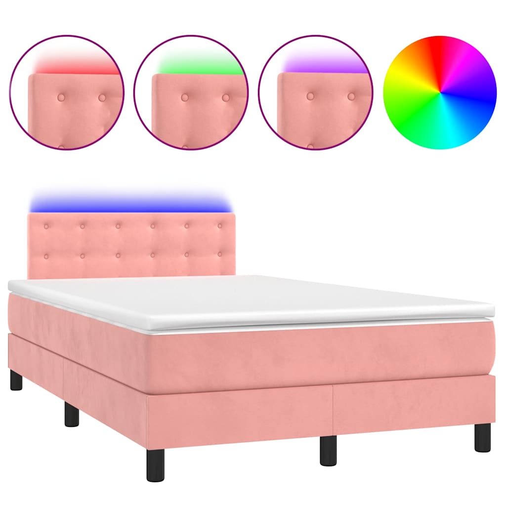 Letto a Molle con Materasso e LED Rosa 120x190 cm in Velluto