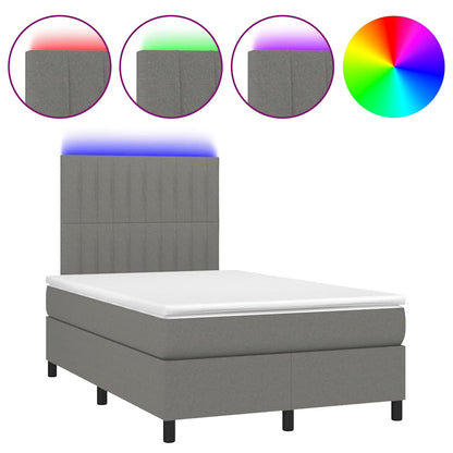 Letto a Molle Materasso e LED Grigio Scuro 120x190cm in Tessuto