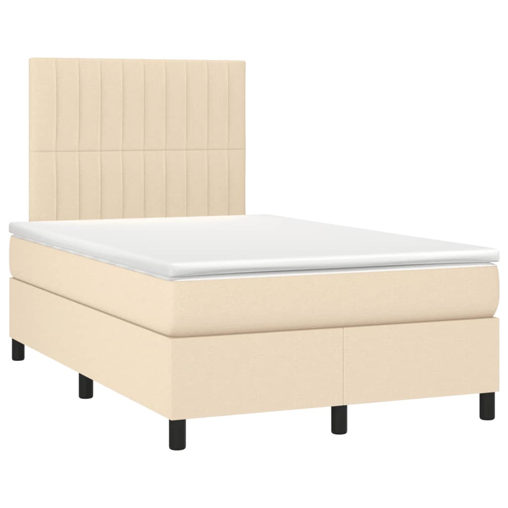 Letto a Molle con Materasso e LED Crema 120x190 cm in Tessuto