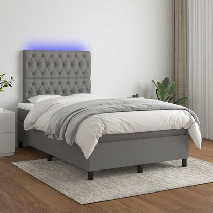 Letto a Molle Materasso e LED Grigio Scuro 120x190cm in Tessuto