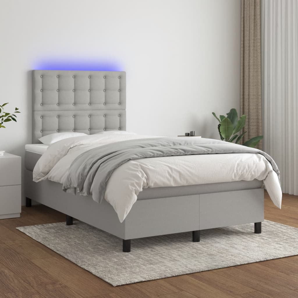 Letto a Molle Materasso e LED Grigio Chiaro 120x190 cm Tessuto