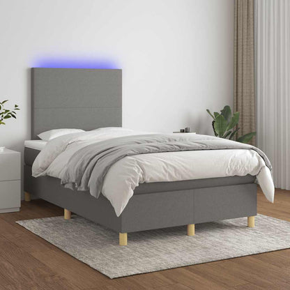 Letto a Molle Materasso e LED Grigio Scuro 120x190cm in Tessuto