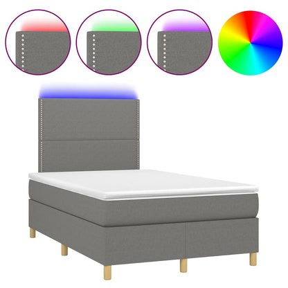 Letto a Molle Materasso e LED Grigio Scuro 120x190cm in Tessuto