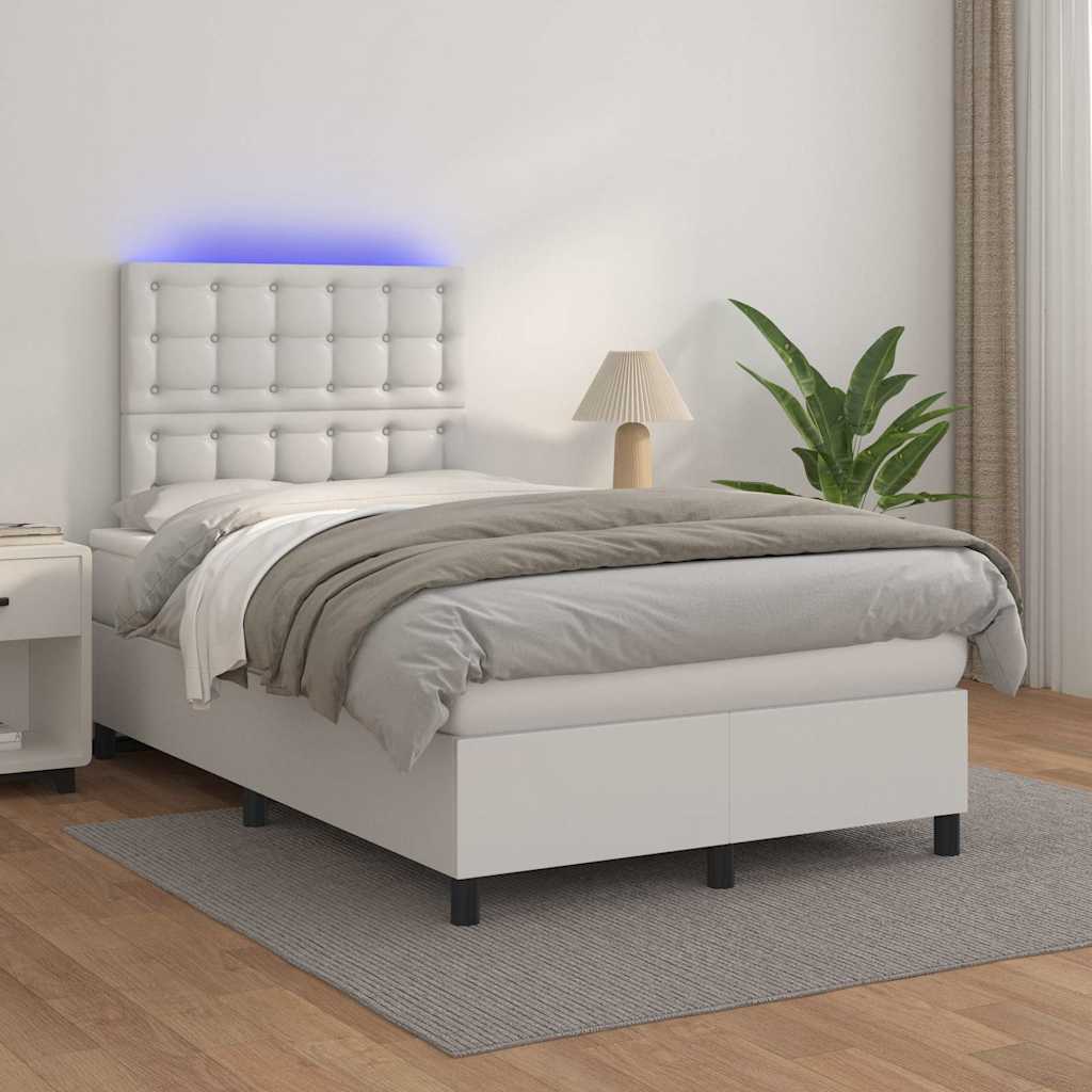 Giroletto Molle con Materasso e LED Bianco 120x190cm Similpelle