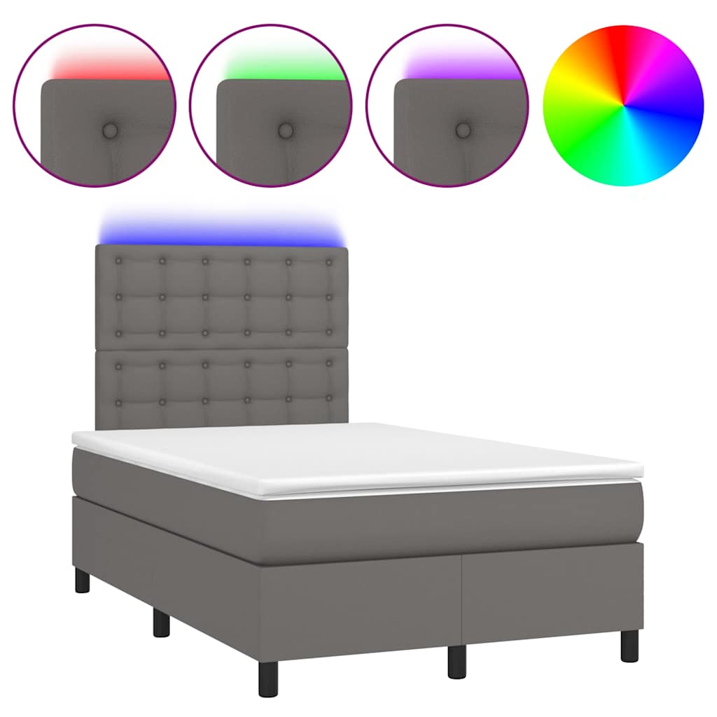 Giroletto Molle con Materasso e LED Grigio 120x190cm Similpelle
