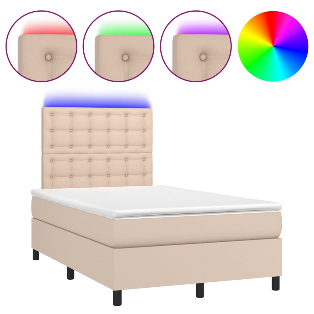 Giroletto Molle Materasso e LED Cappuccino 120x190cm Similpelle