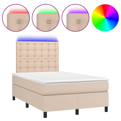 Giroletto Molle Materasso e LED Cappuccino 120x190cm Similpelle