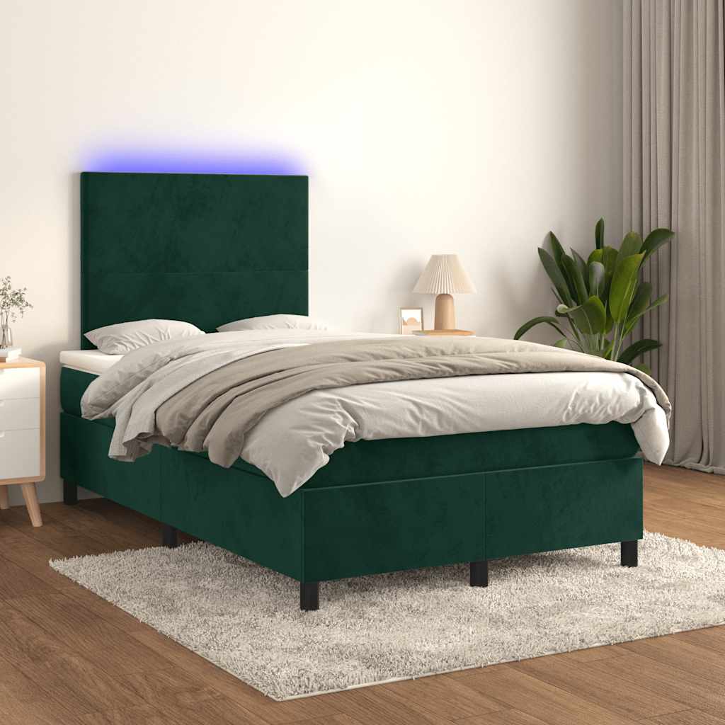 Letto a Molle con Materasso e LED Verde Scuro 120x190cm Velluto
