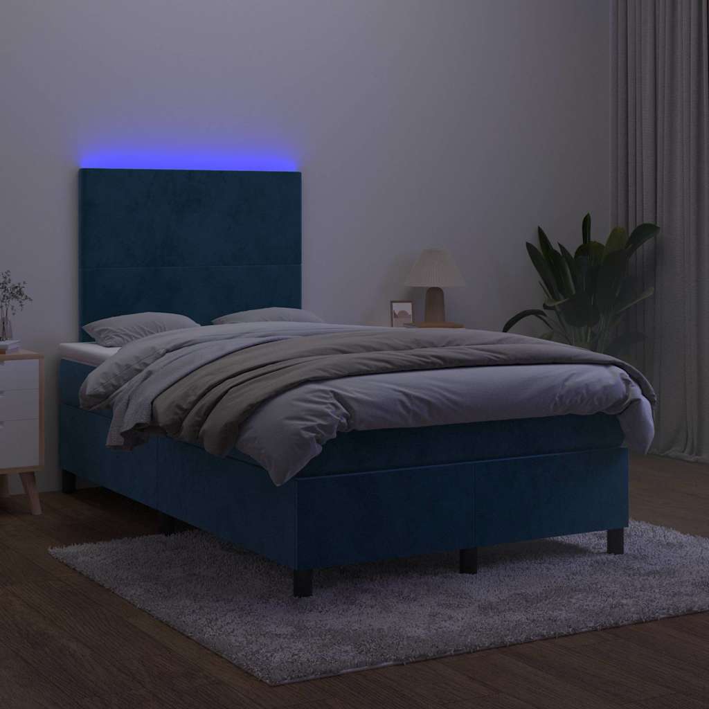 Letto a Molle Materasso e LED Blu Scuro 120x190 cm in Velluto