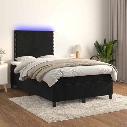 Letto a Molle con Materasso e LED Nero 120x190 cm in Velluto