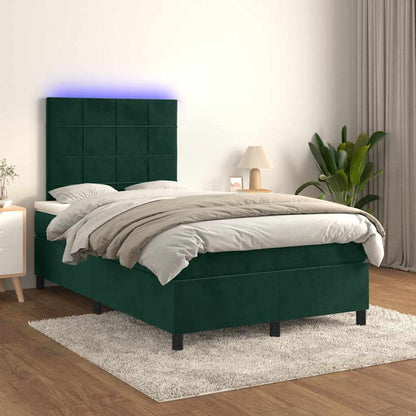 Letto a Molle con Materasso e LED Verde Scuro 120x190cm Velluto