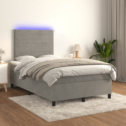 Letto a Molle Materasso e LED Grigio Chiaro 120x190 cm Velluto