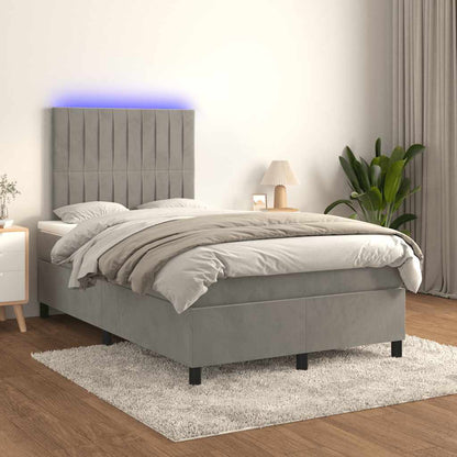 Letto a Molle Materasso e LED Grigio Chiaro 120x190 cm Velluto