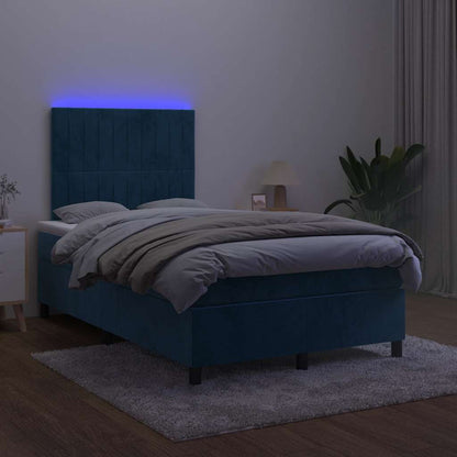 Letto a Molle Materasso e LED Blu Scuro 120x190 cm in Velluto