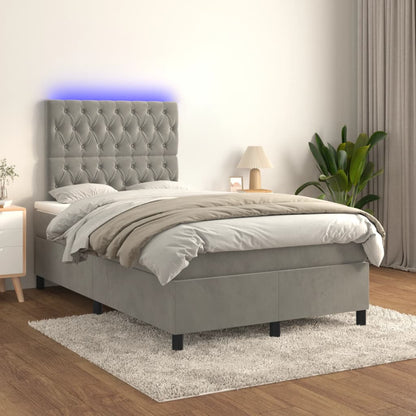 Letto a Molle Materasso e LED Grigio Chiaro 120x190 cm Velluto